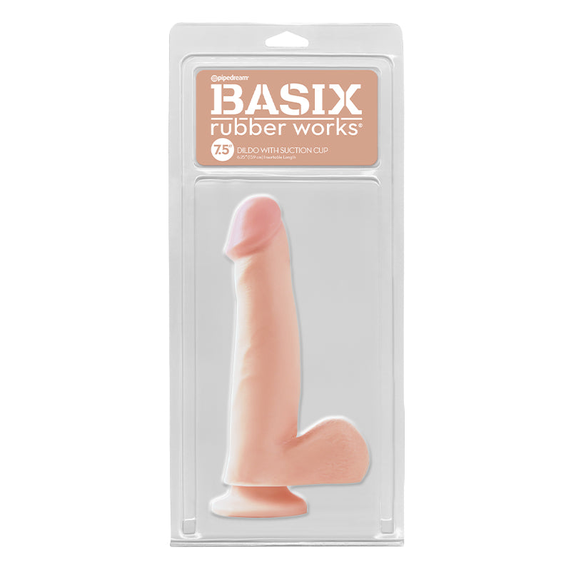 Pipedream Basix Rubber Works 7.5 in. Dildo With Balls & Suction Cup Beige