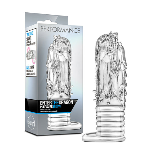 Blush Performance Enter The Dragon Textured Fantasy Pleasure Sleeve with Ball Strap Clear