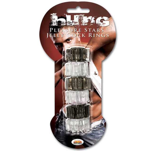 Hung Pleasure Stars Jelly Cock Rings Black/Clear 6 pack