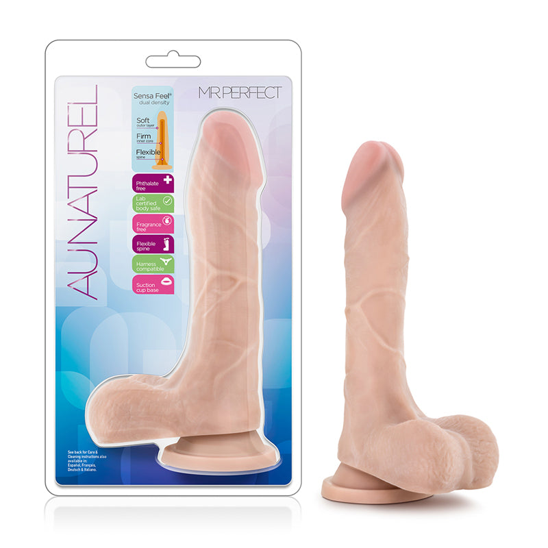 Blush Au Naturel Mister Perfect 8.5 in. Posable Dual Density Dildo with Balls & Suction Cup Beige