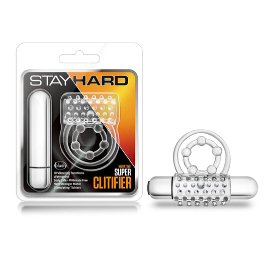 Blush Stay Hard Vibrating Super Clitifier Cockring Clear