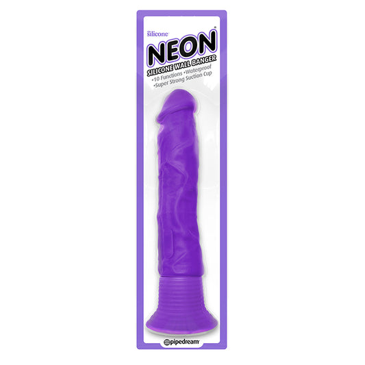 Pipedream Neon Silicone Wall Banger 7.5 in. Realistic Vibrating Dildo With Suction Cup Purple