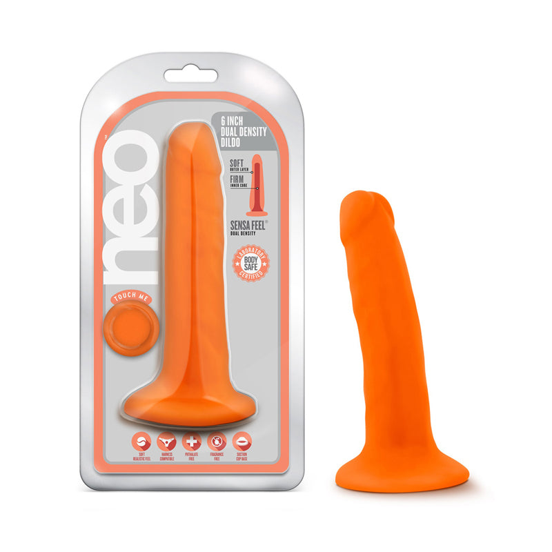 Blush Neo 6 in. Dual Density Dildo with Suction Cup Neon Orange