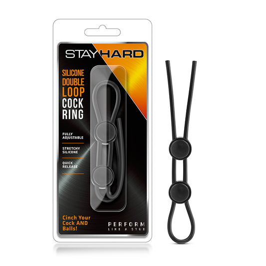 Blush Stay Hard Silicone Double Loop Lasso/Bolo Cockring Black