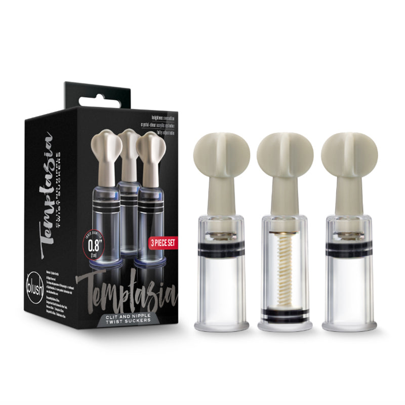 Blush Temptasia Clit and Nipple Twist Suckers 3-Piece Set Clear