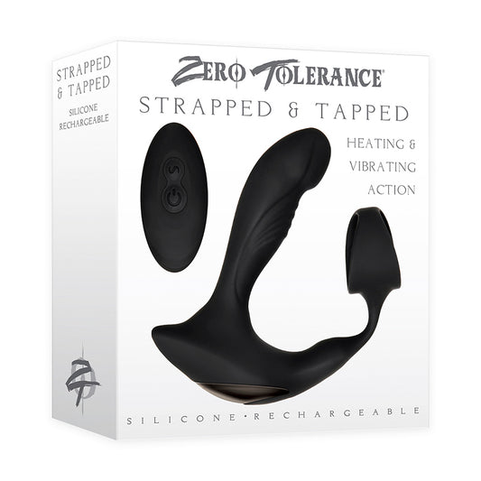 Zero Tolerance Strapped & Tapped Rechargeable Remote-Controlled Heating & Vibrating Silicone Prostate Massager and Cockring Black