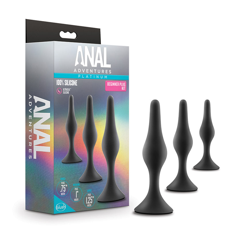 Blush Anal Adventures Platinum Silicone 3-Piece Beginner Plug Kit Black