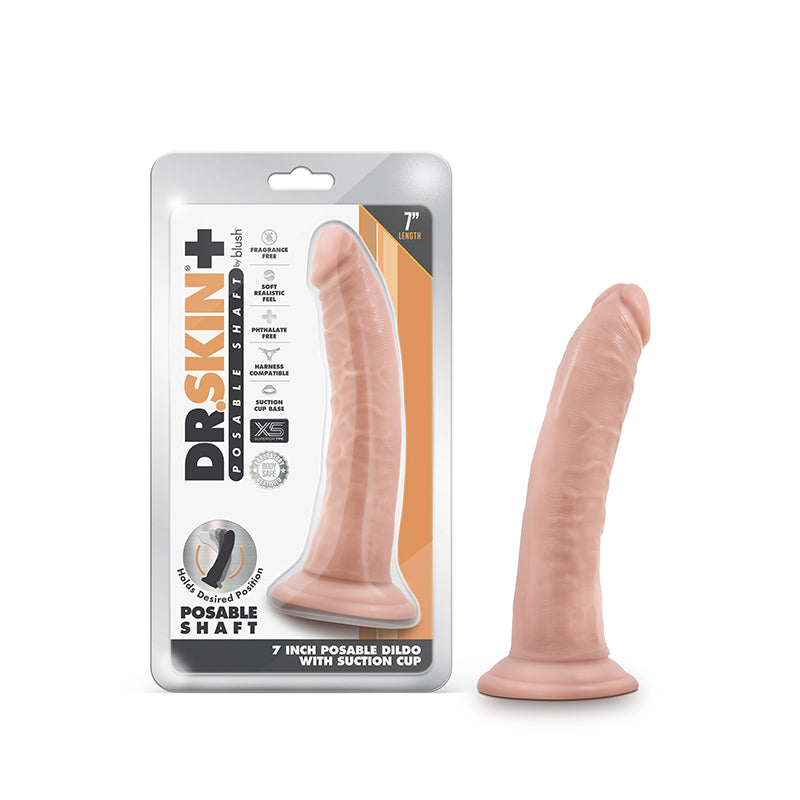 Dr. Skin Plus Realistic 7 in. Triple Density Posable Dildo with Suction Cup Beige