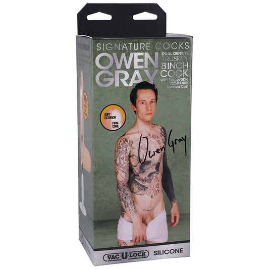 Signature Cocks Owen Gray 8 in. Dual Density Silicone Dildo with Removable Vac-U-Lock Suction Cup Beige