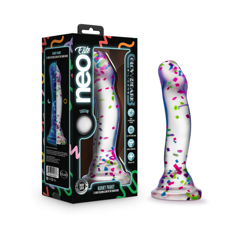 Neo Elite Hanky Panky 7.5 in. Glow-in-the-Dark Silicone Confetti Dildo